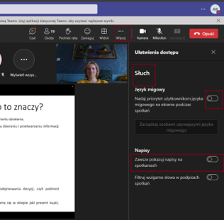 Dostępne wydarzenia, zrzut ekranu rozmowy przez MS Teams