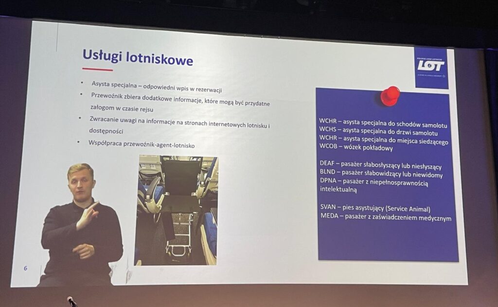 Prezentacja LOT na temat usług lotniczych dla osób z niepełnopsrawnościami. Forum Dostępności w Transporcie